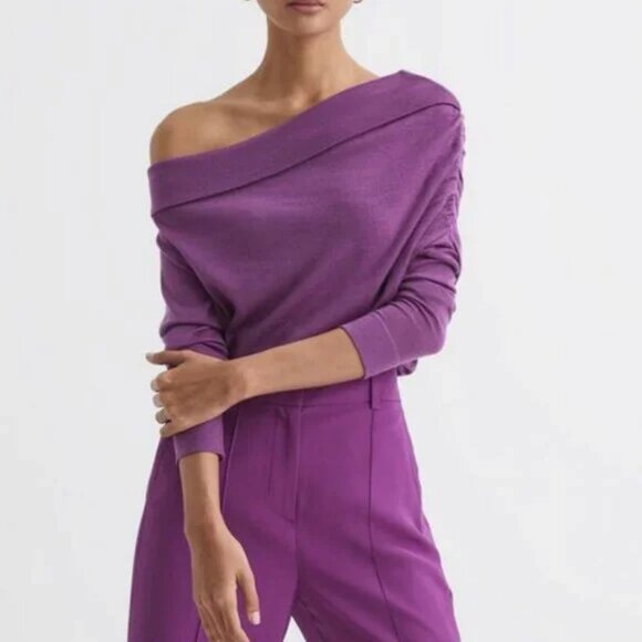 REISS "Gracey" off-the-shoulder Merino wool Sweater - Picture 1 of 5